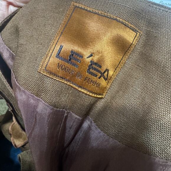 VTG 90s Linen Skirt Suit chocolate brown Church First Lady embroidered long sz L - Picture 8 of 9